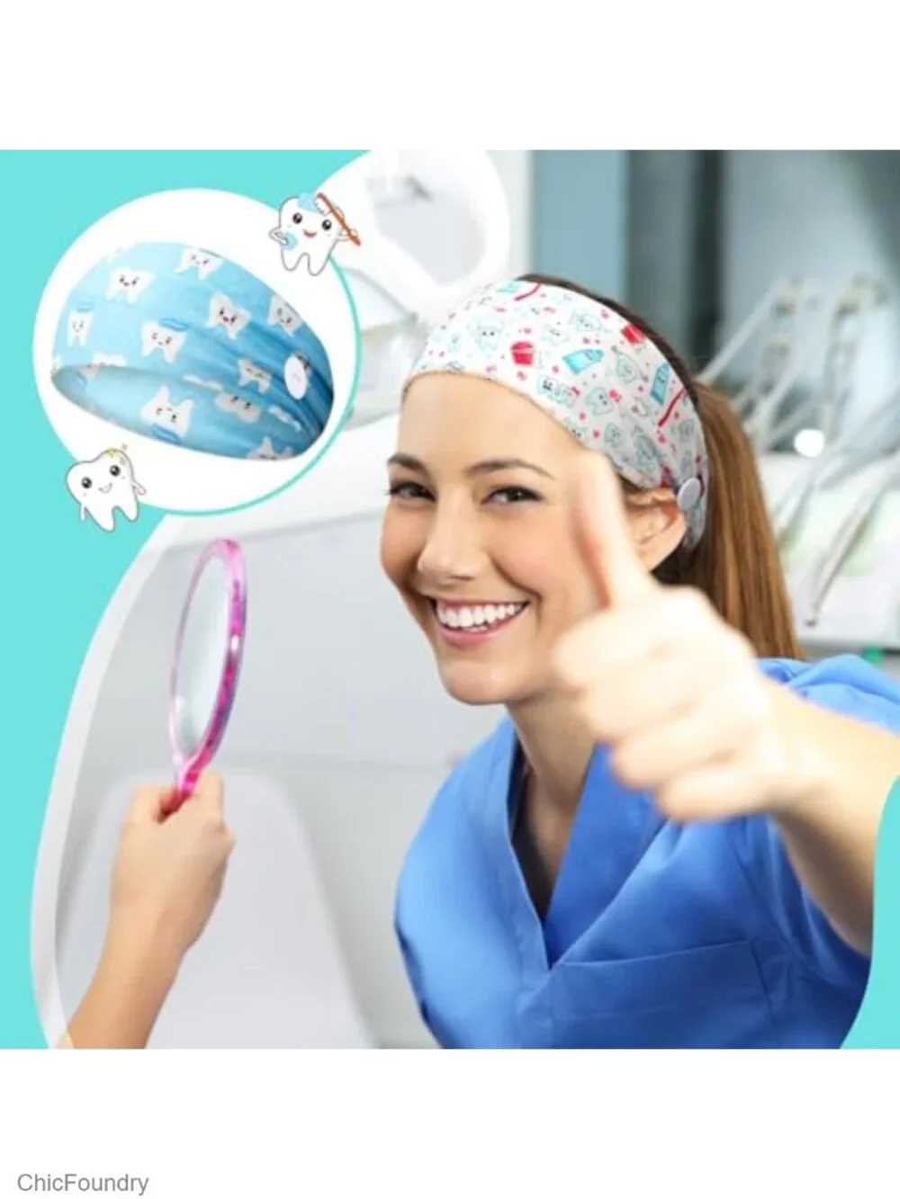 12 Pack Nurse Headbands for Women, Elastic Fabric Dental Hygienist Headband,